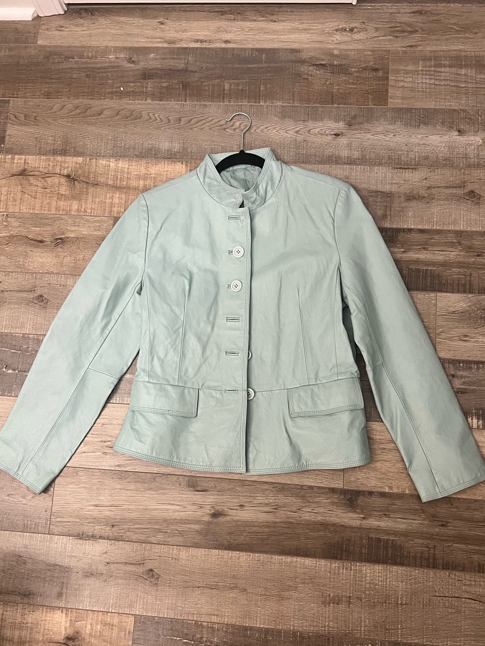Chadwicks Light Blue Leather Jacket - Stand Collar size M